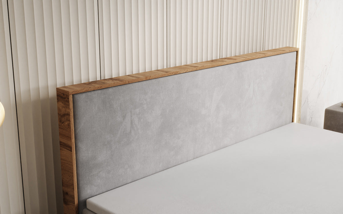 Box spring bed Timber with storage in velvet