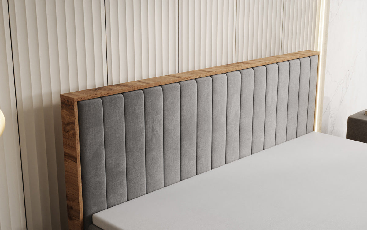 Box spring bed Timber Line with storage in velvet