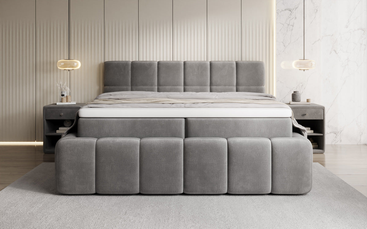 Bombo box spring bed with storage in velvet