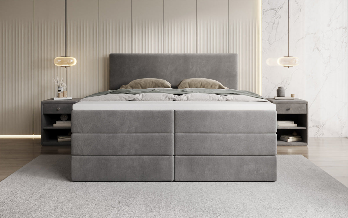 Kubo king box spring bed with storage in velvet