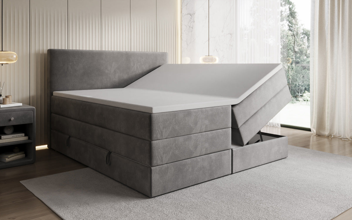 Kubo king box spring bed with storage in velvet