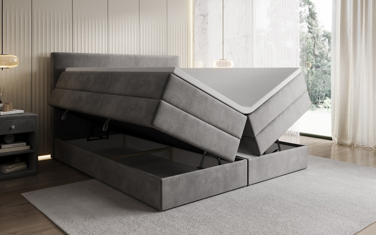 Kubo king box spring bed with storage in velvet