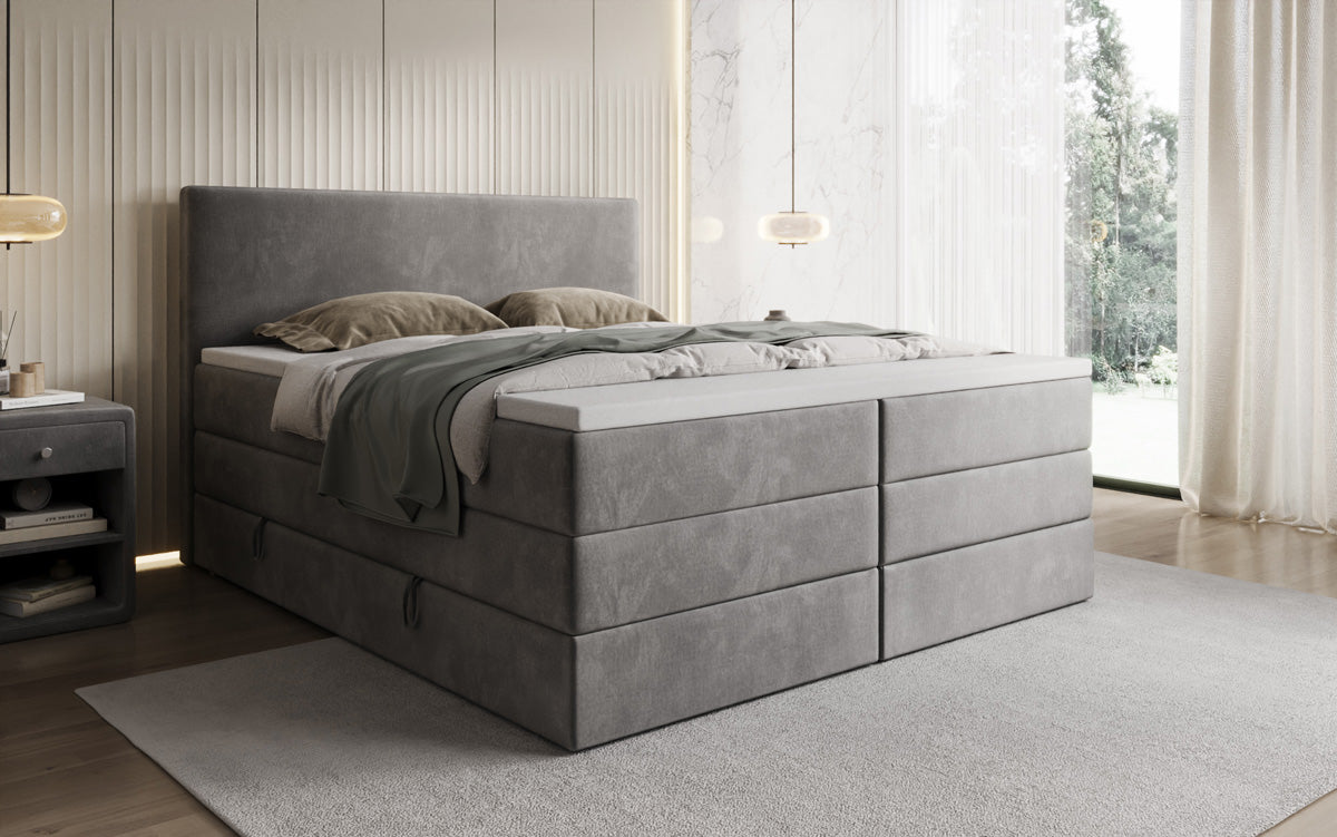 Kubo king box spring bed with storage in velvet