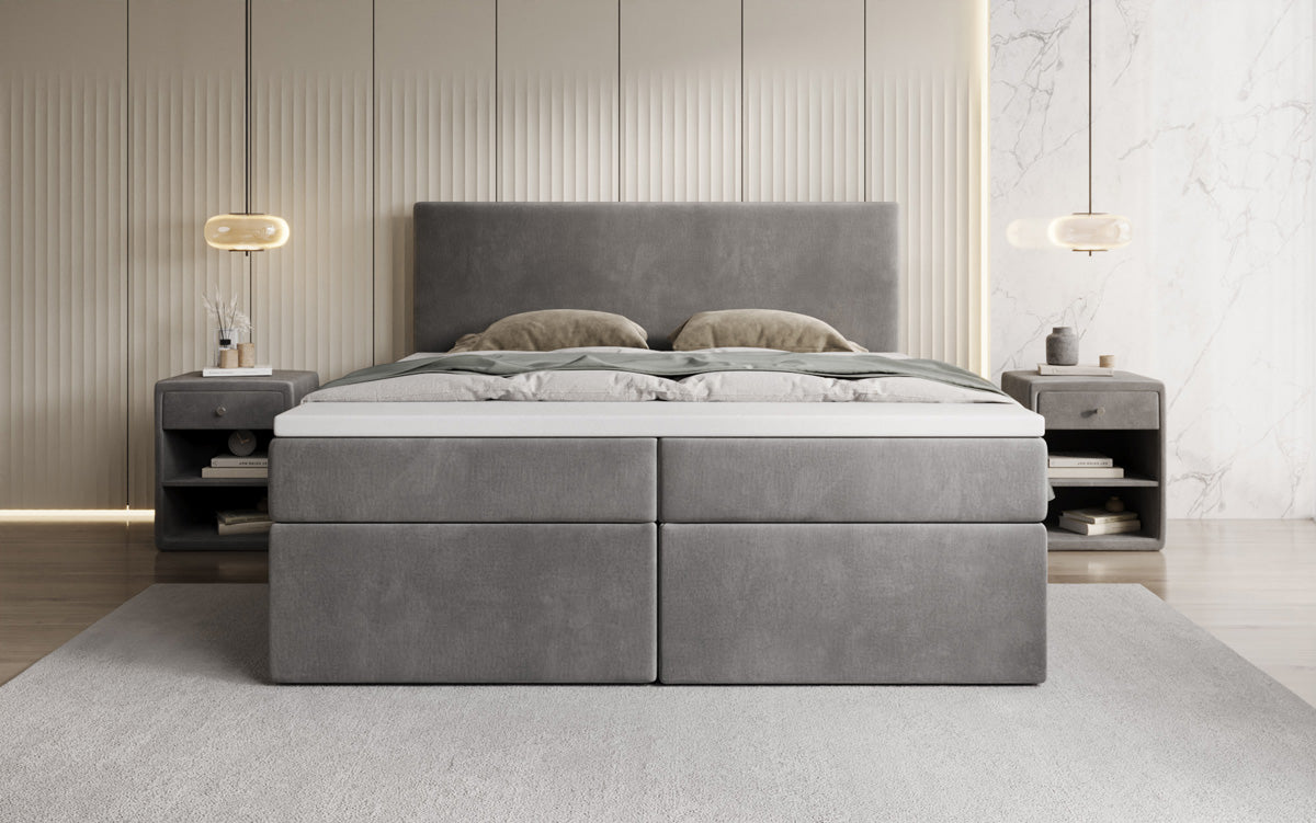 Kubo box spring bed with storage in velvet