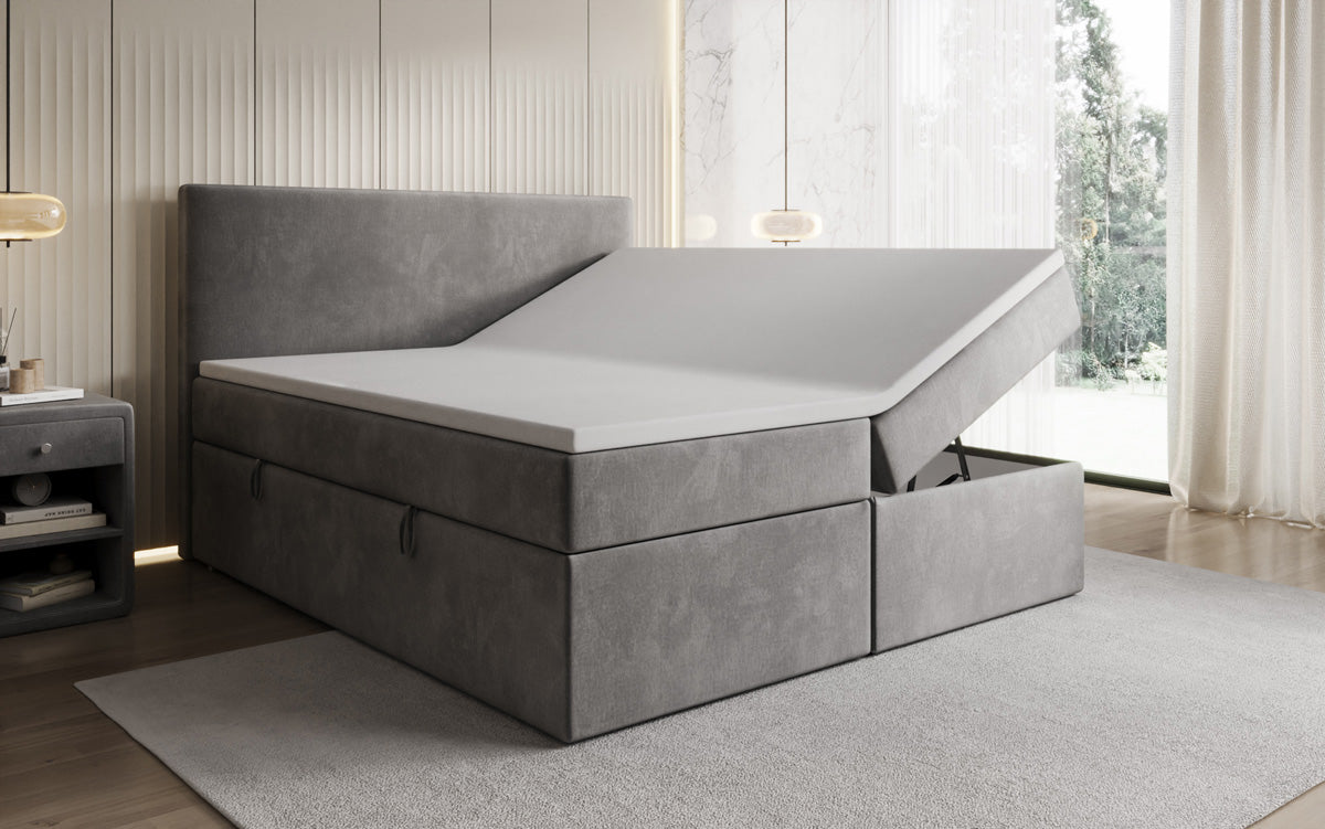 Kubo box spring bed with storage in velvet