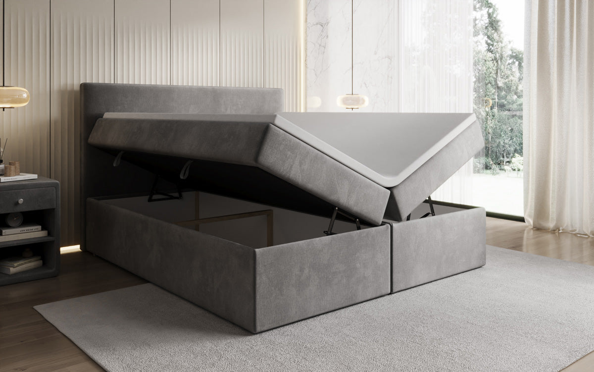 Kubo box spring bed with storage in velvet