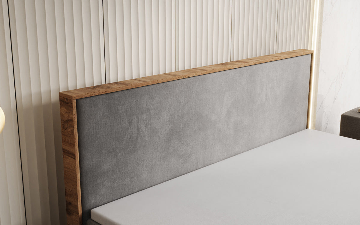 Box spring bed Timber with storage in velvet