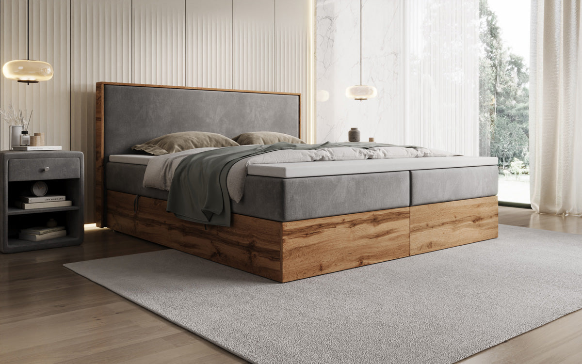 Box spring bed Timber with storage in velvet