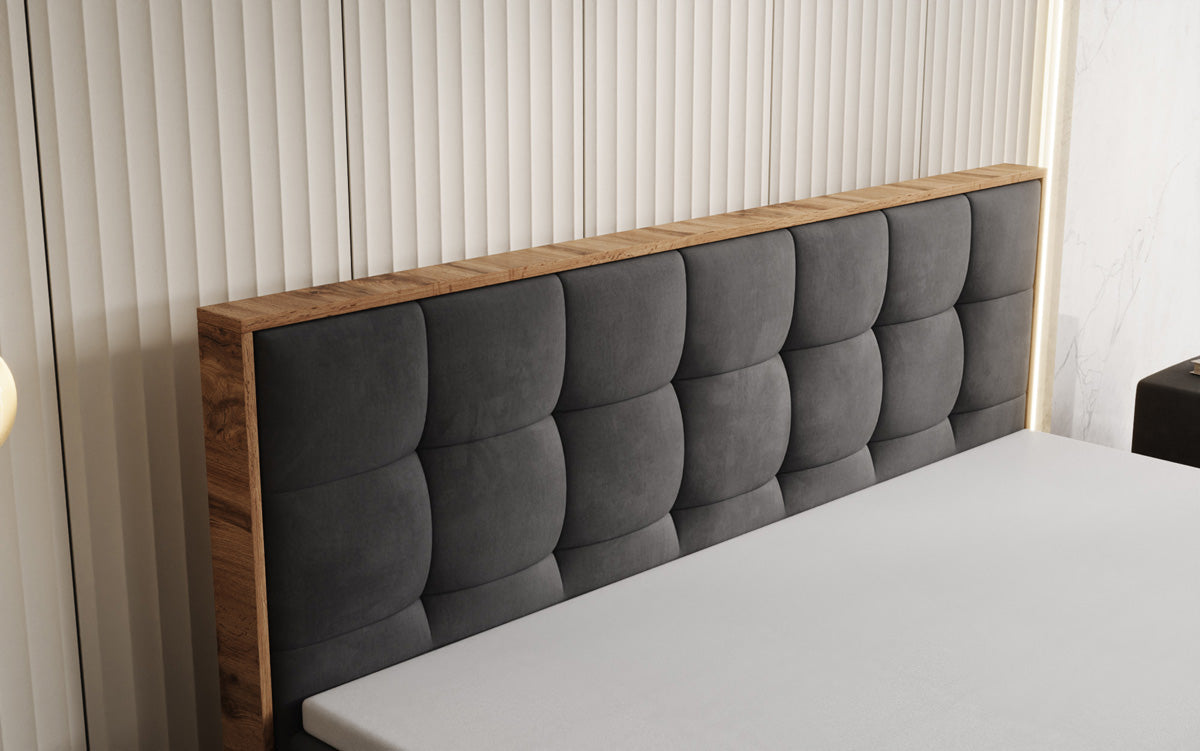 Box spring bed Timber Quad with storage in velvet