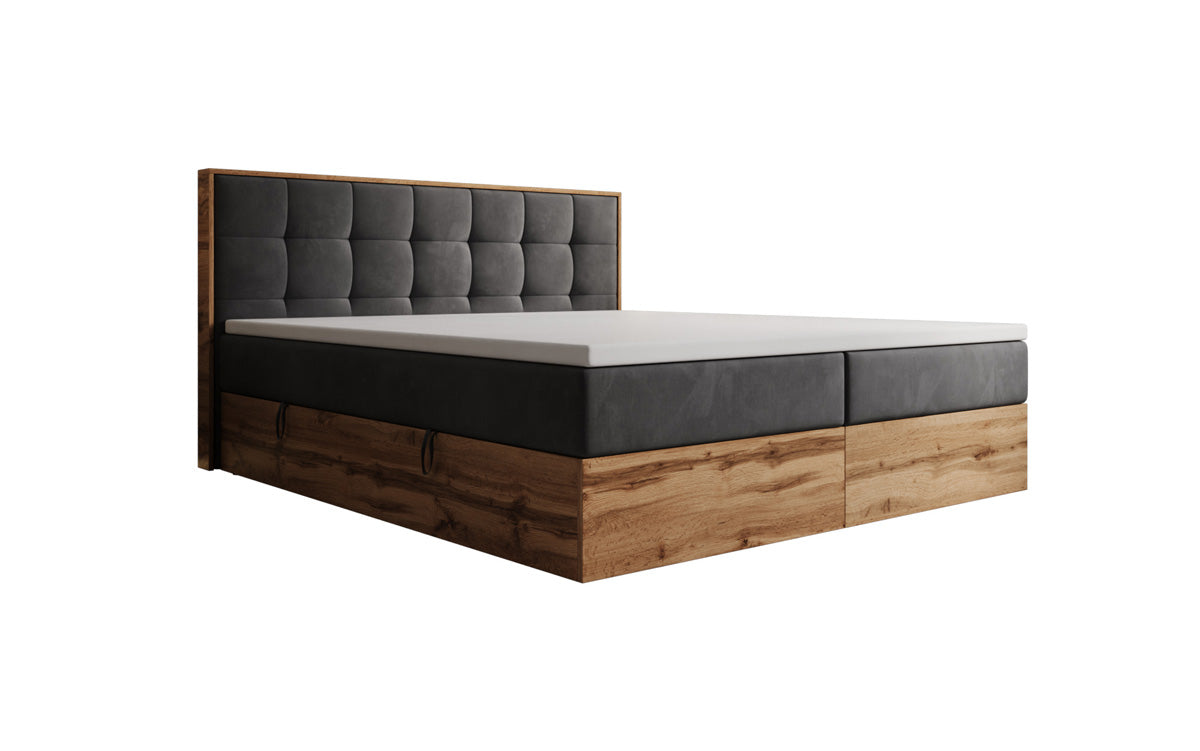 Box spring bed Timber Quad with storage in velvet