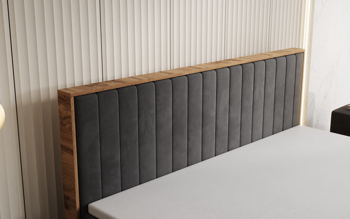 Box spring bed Timber Line with storage in velvet