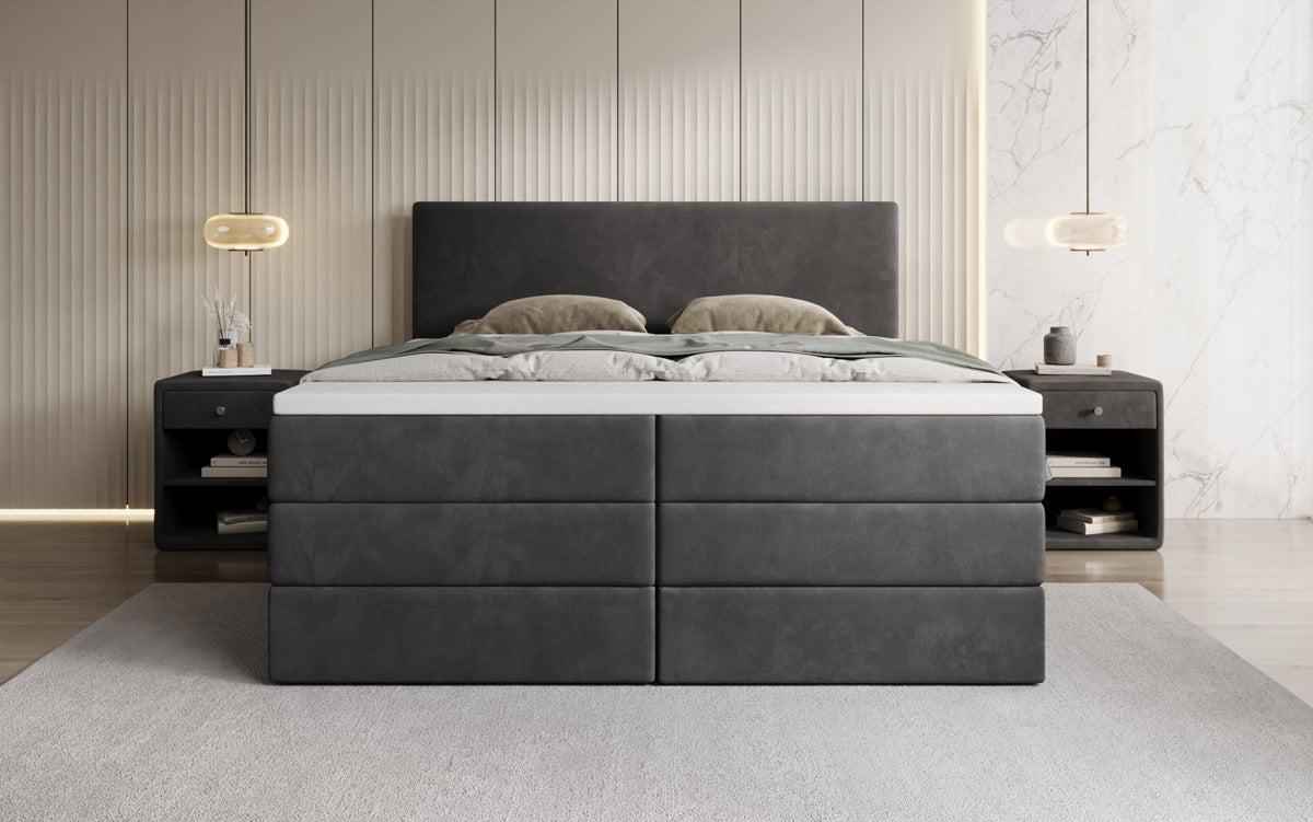 Kubo king box spring bed with storage in velvet