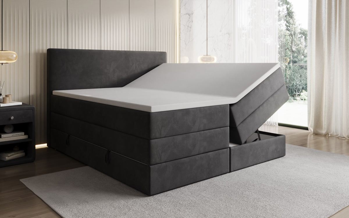 Kubo king box spring bed with storage in velvet
