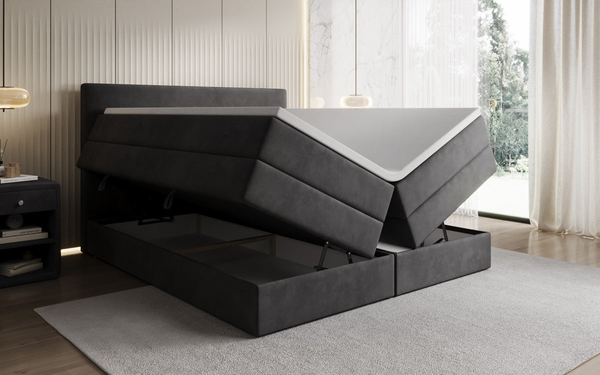 Kubo king box spring bed with storage in velvet