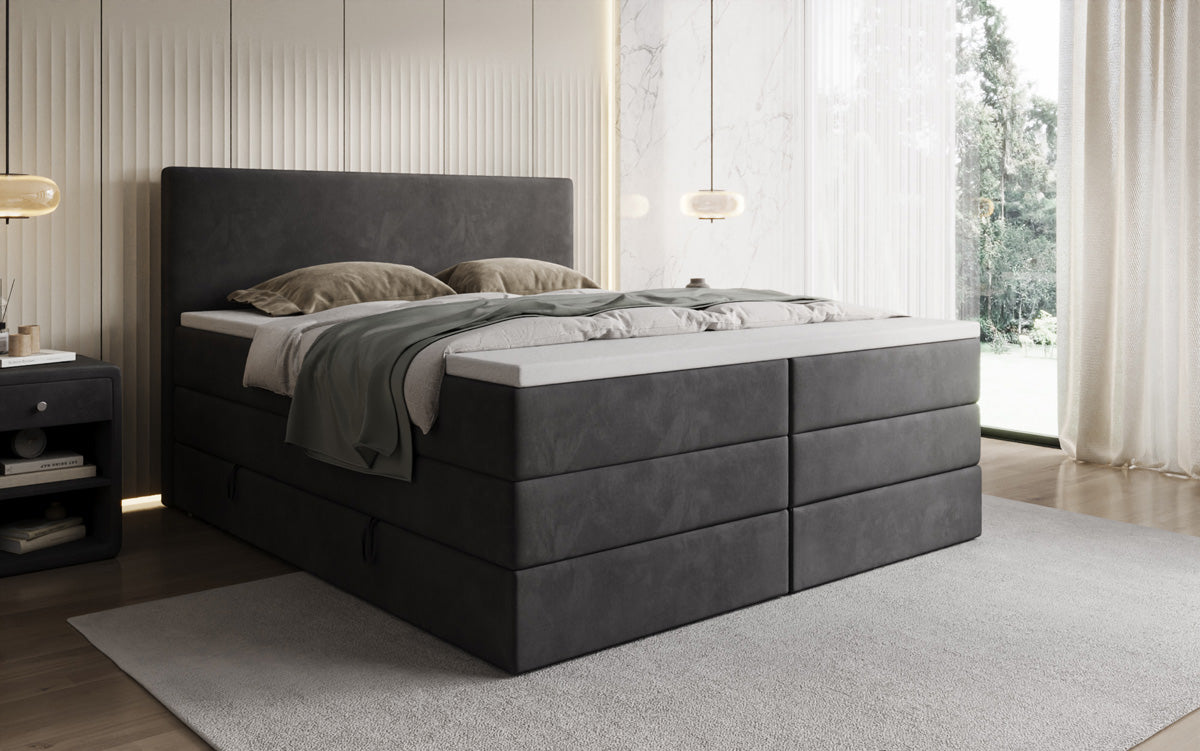 Kubo king box spring bed with storage in velvet