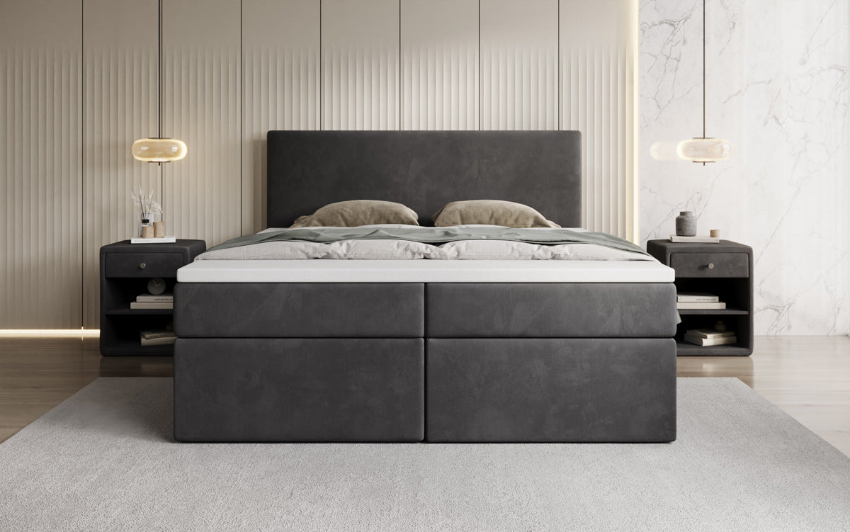 Kubo box spring bed with storage in velvet