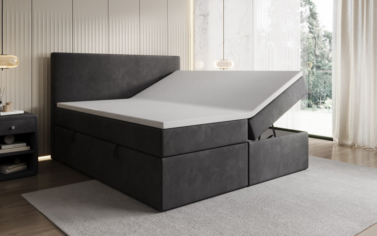 Kubo box spring bed with storage in velvet