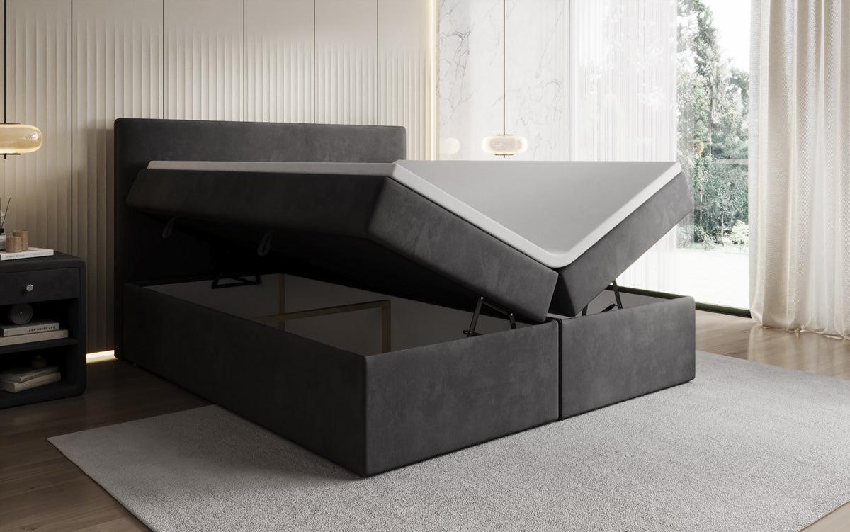 Kubo box spring bed with storage in velvet
