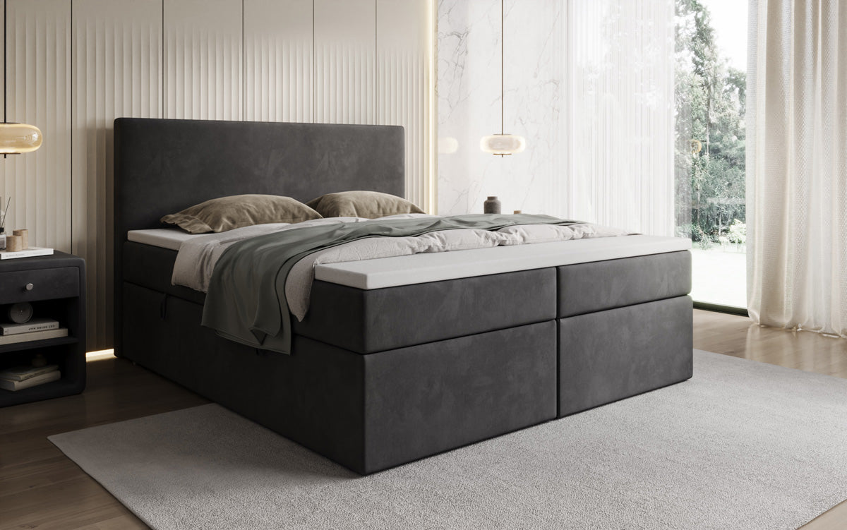 Kubo box spring bed with storage in velvet