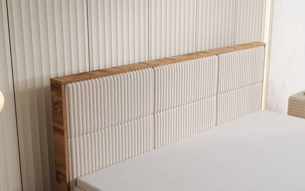 Box spring bed Timber Panel in Corduroy with storage space
