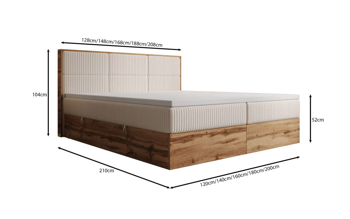 Box spring bed Timber Panel in Corduroy with storage space