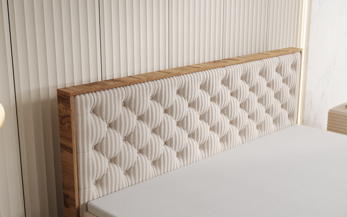 Box spring bed Timber Chester in Corduroy with storage space