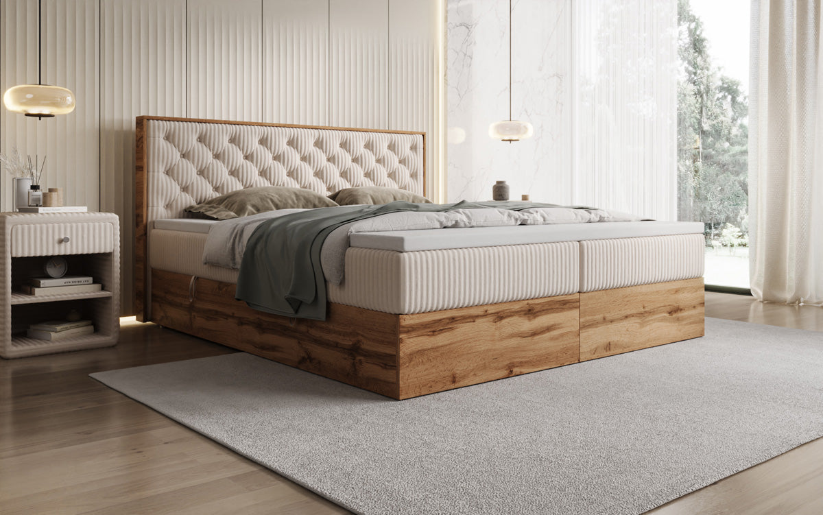 Box spring bed Timber Chester in Corduroy with storage space