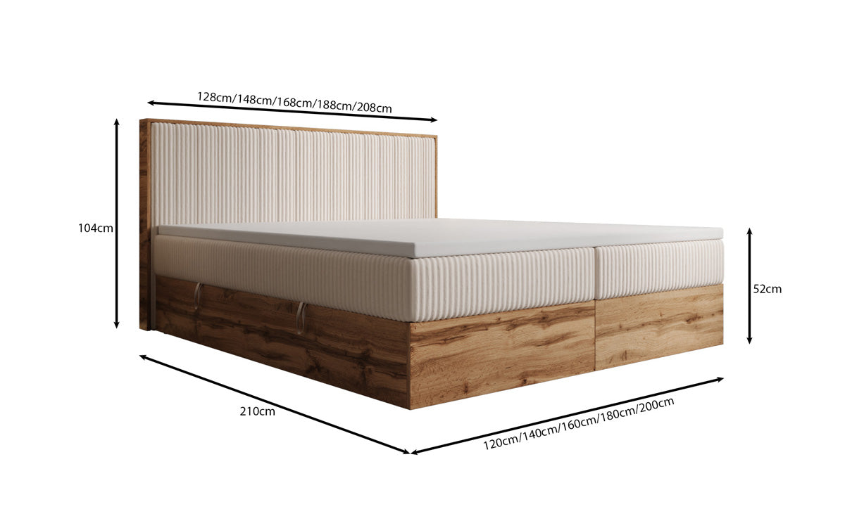 Box spring bed Timber Line in Corduroy with storage space