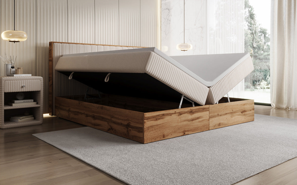 Box spring bed Timber Line in Corduroy with storage space