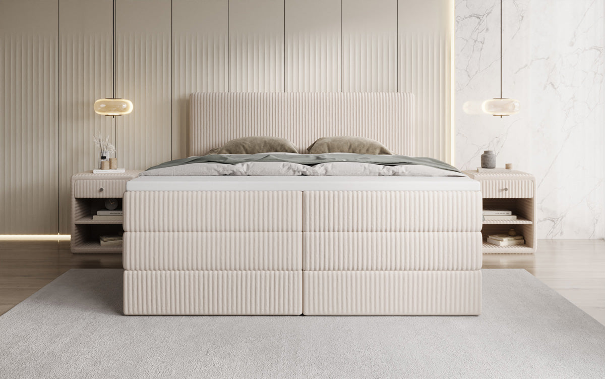 Box spring bed Kubo King in Corduroy with storage space