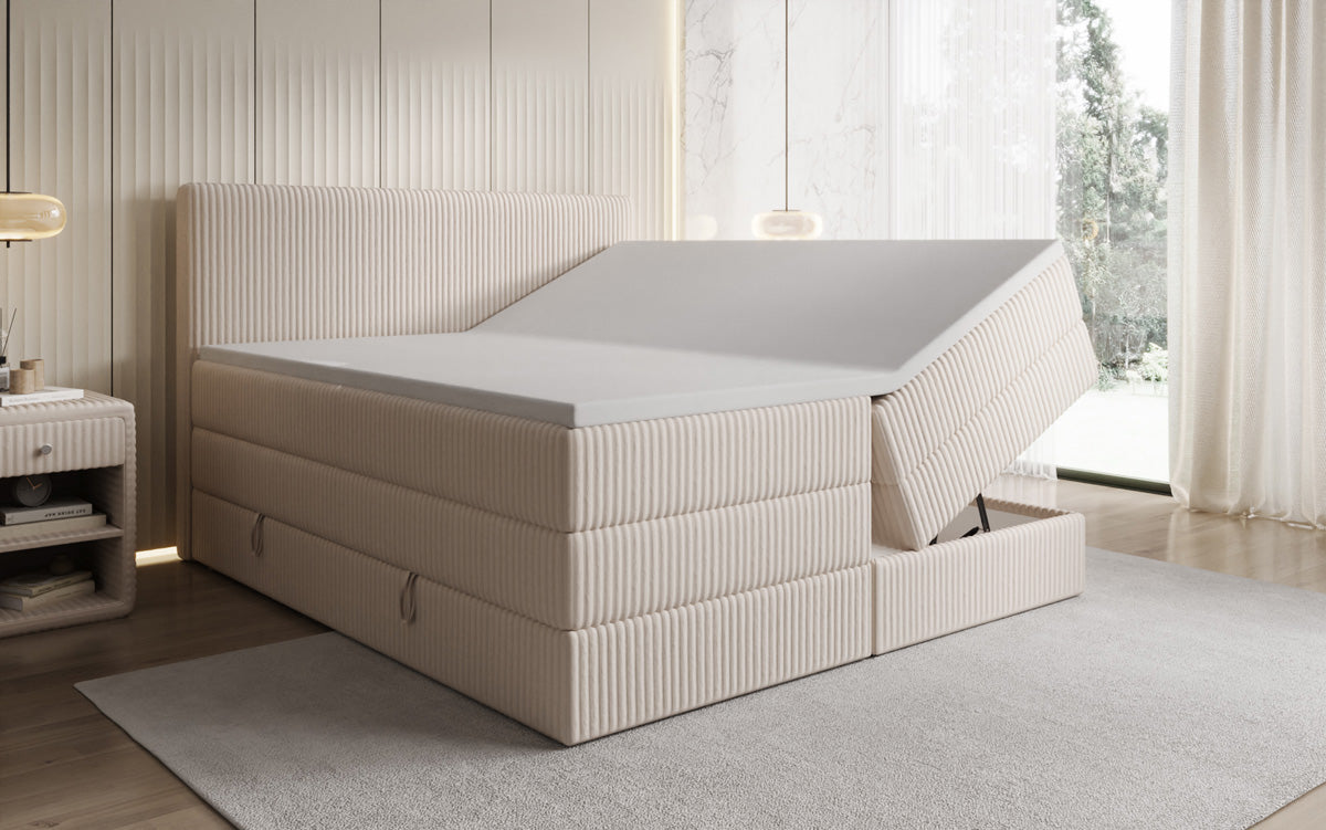 Box spring bed Kubo King in Corduroy with storage space