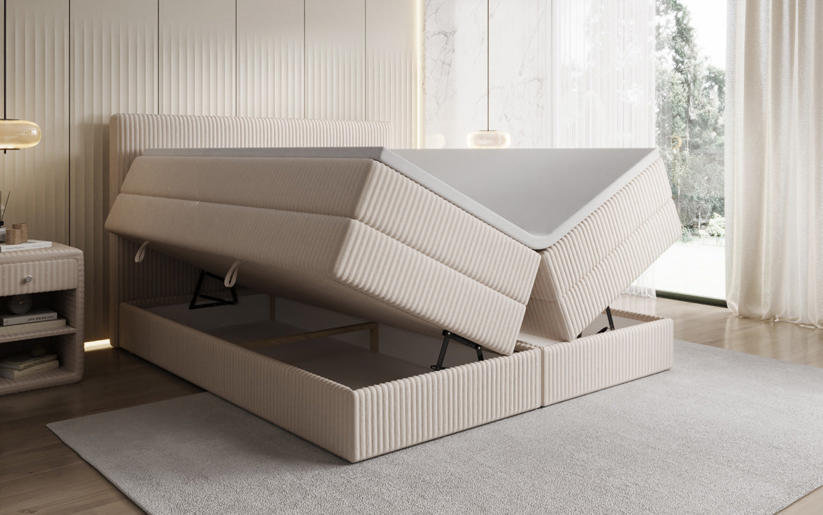 Box spring bed Kubo King in Corduroy with storage space