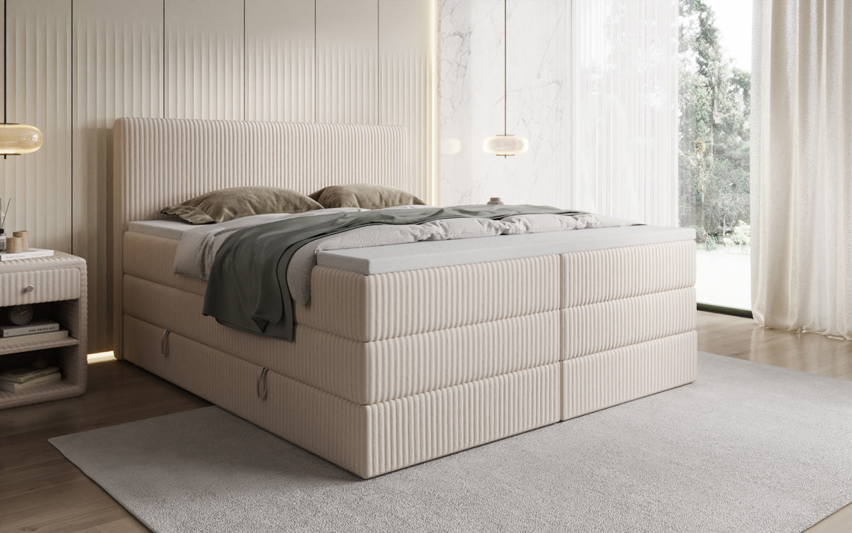 Box spring bed Kubo King in Corduroy with storage space