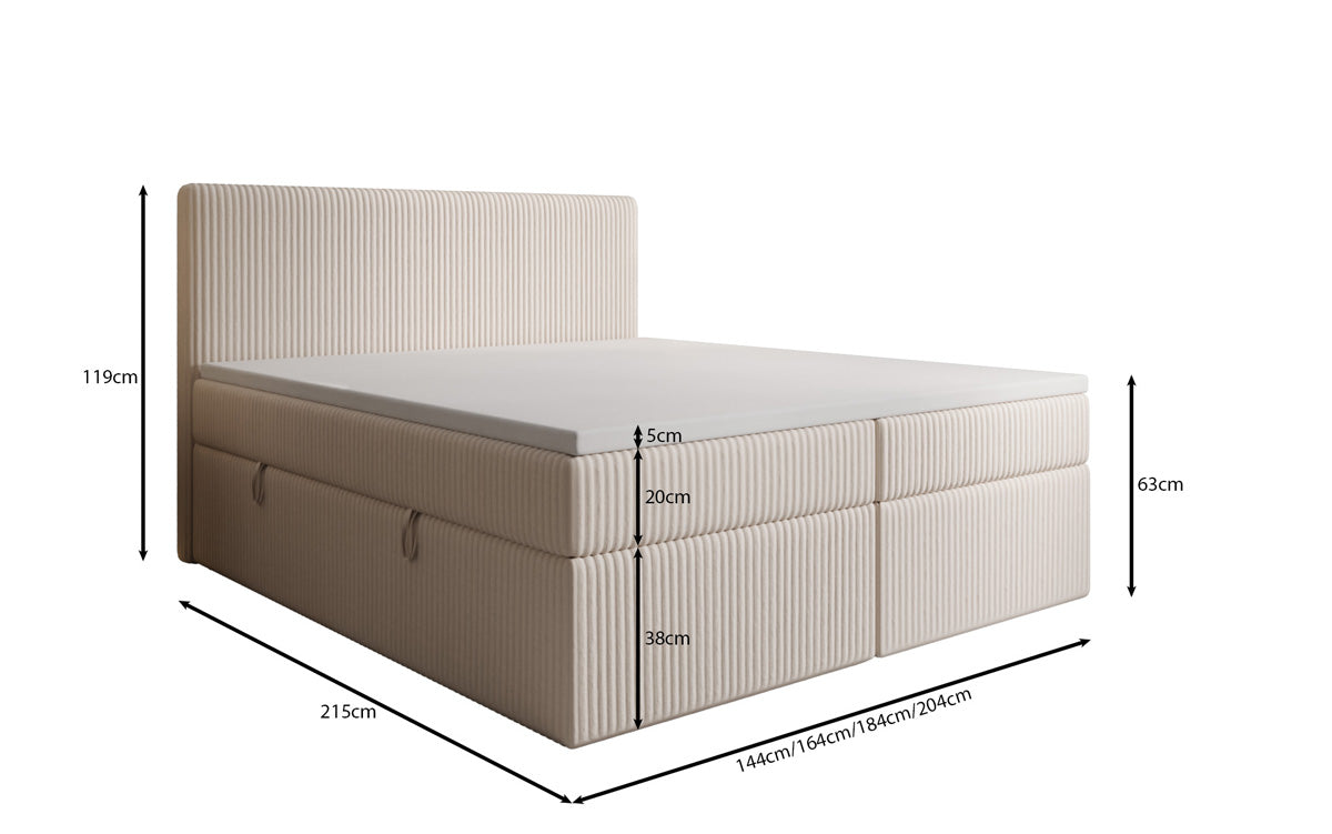 Box spring bed Kubo in Corduroy with storage space