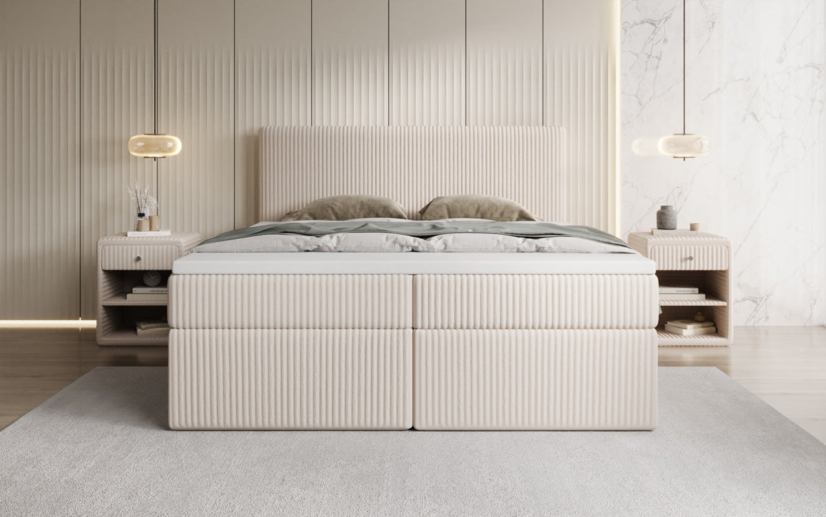 Box spring bed Kubo in Corduroy with storage space