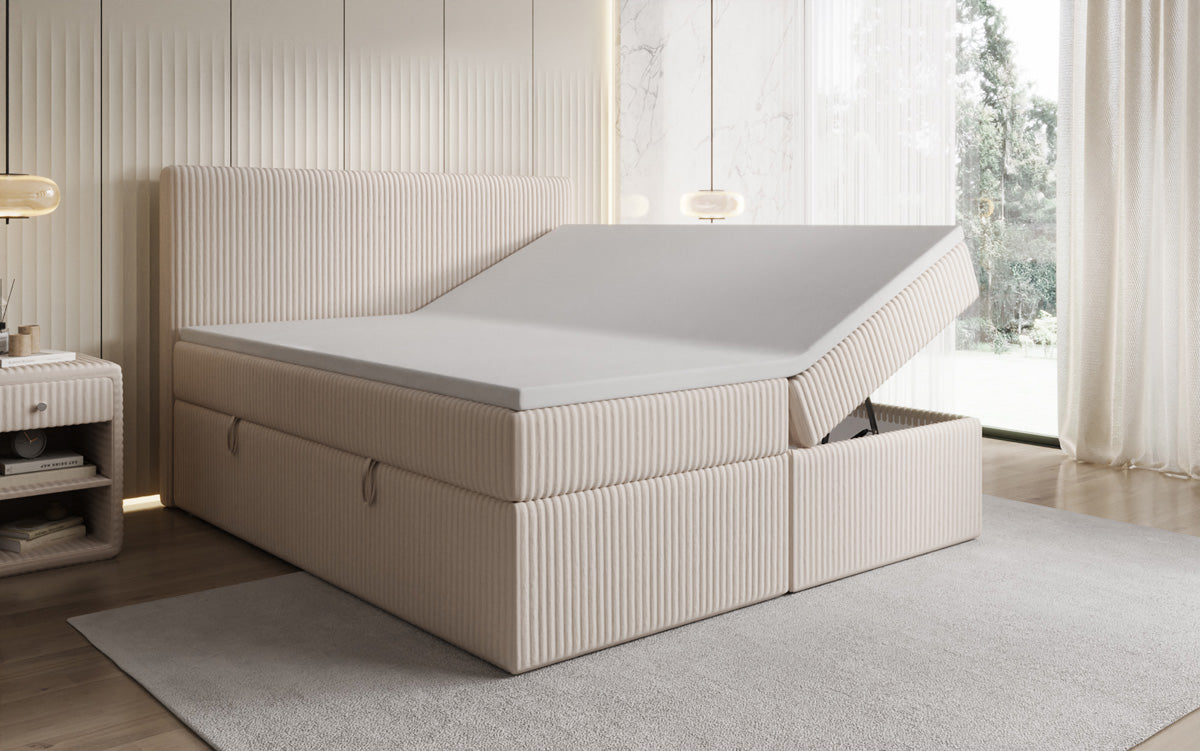 Box spring bed Kubo in Corduroy with storage space