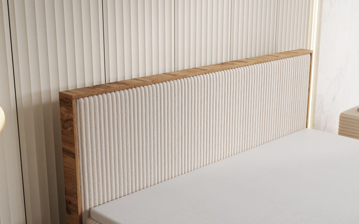 Box spring bed Timber in Corduroy with storage space