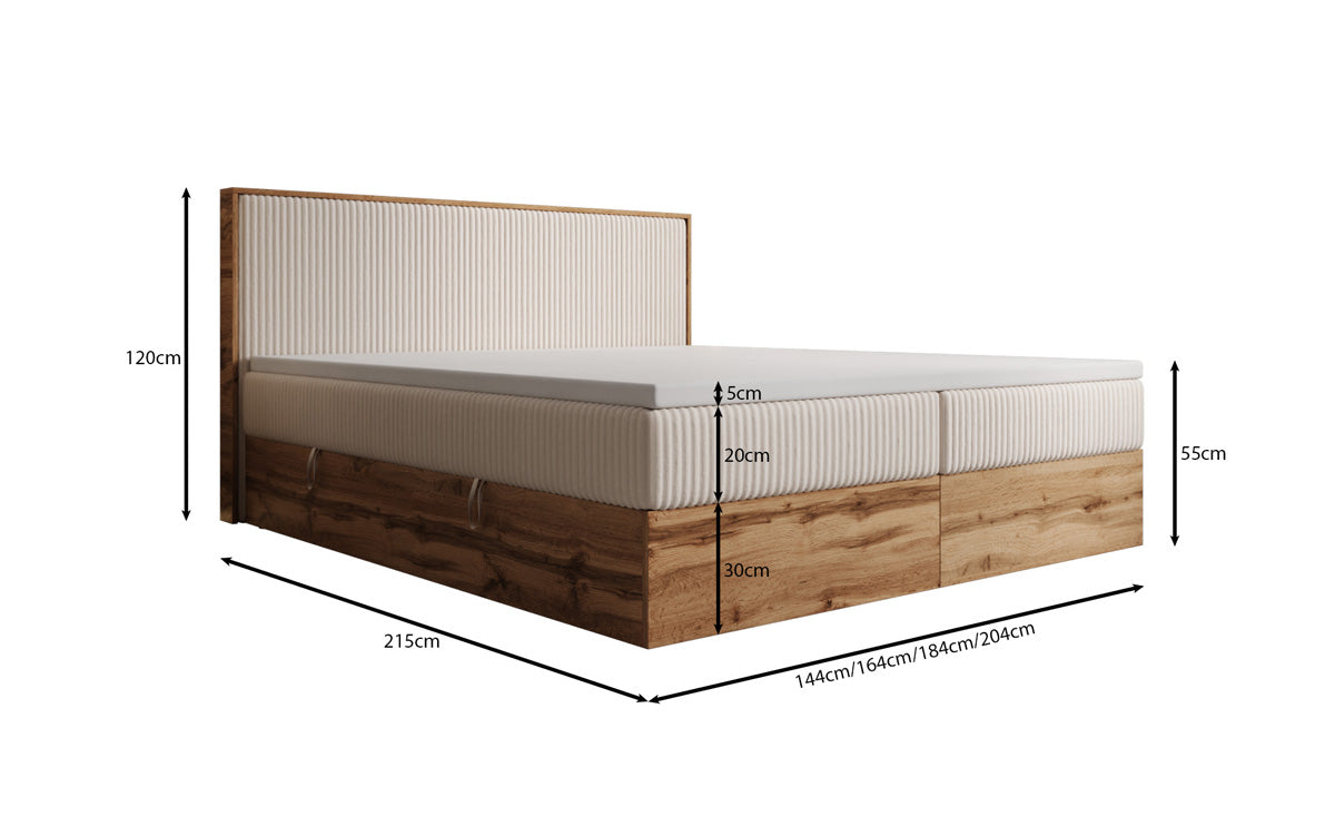 Box spring bed Timber in Corduroy with storage space