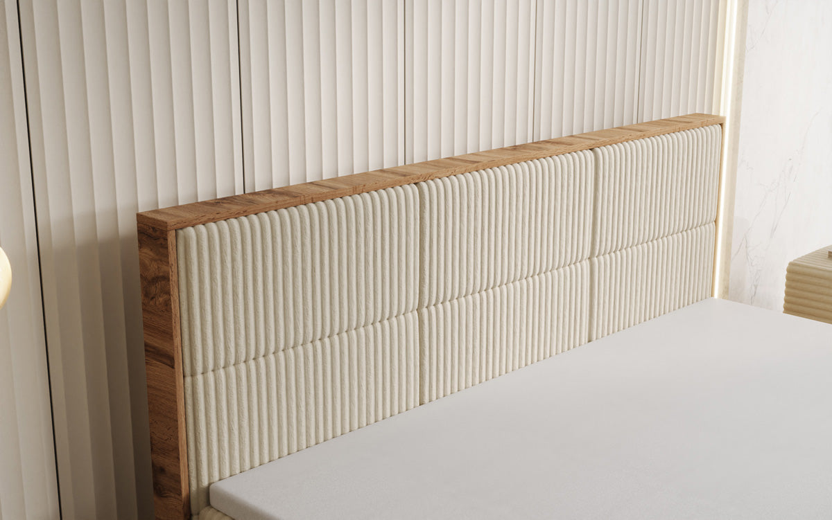 Box spring bed Timber Panel in Corduroy with storage space