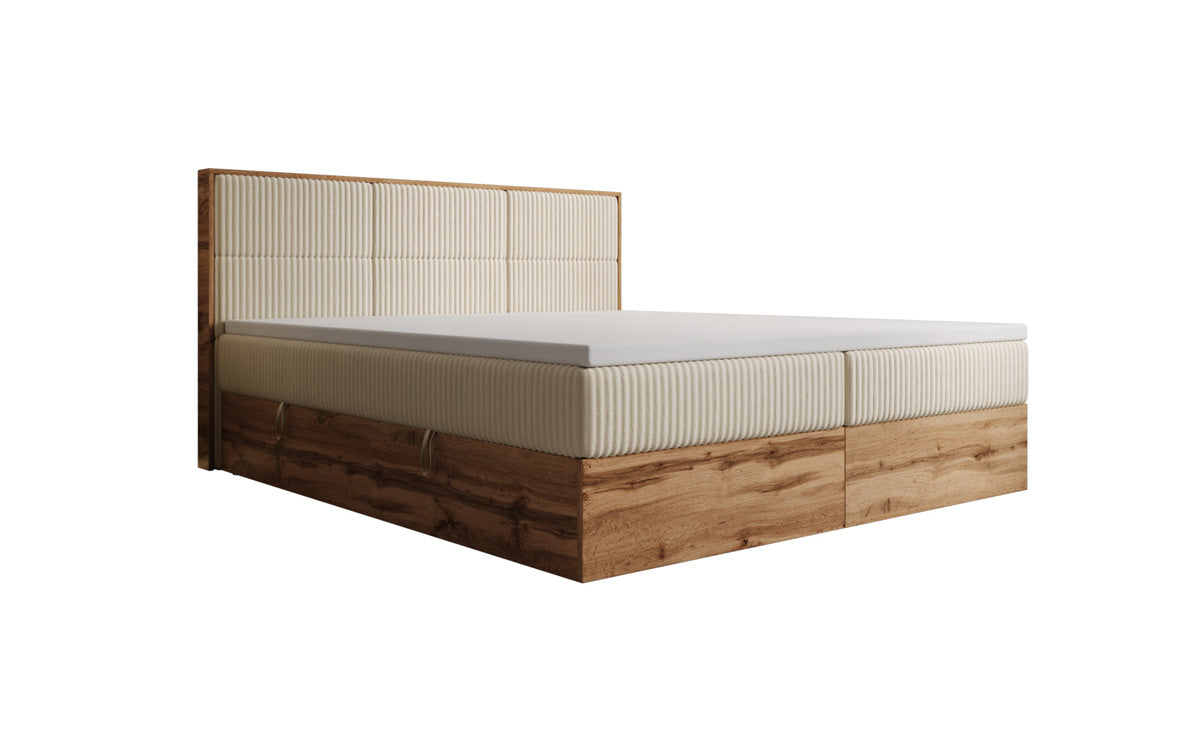 Box spring bed Timber Panel in Corduroy with storage space