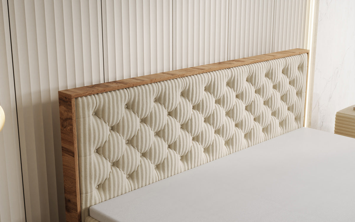 Box spring bed Timber Chester in Corduroy with storage space