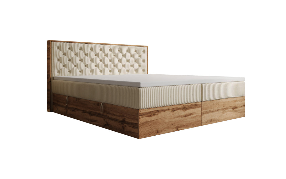 Box spring bed Timber Chester in Corduroy with storage space