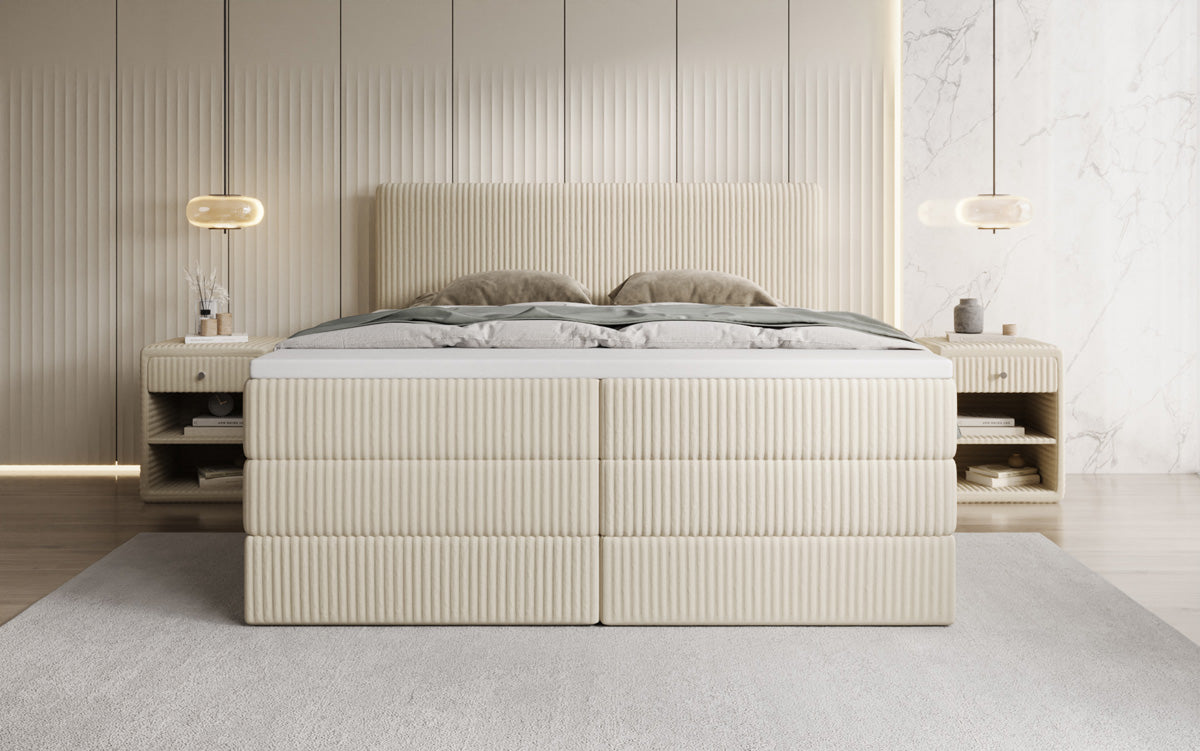 Box spring bed Kubo King in Corduroy with storage space