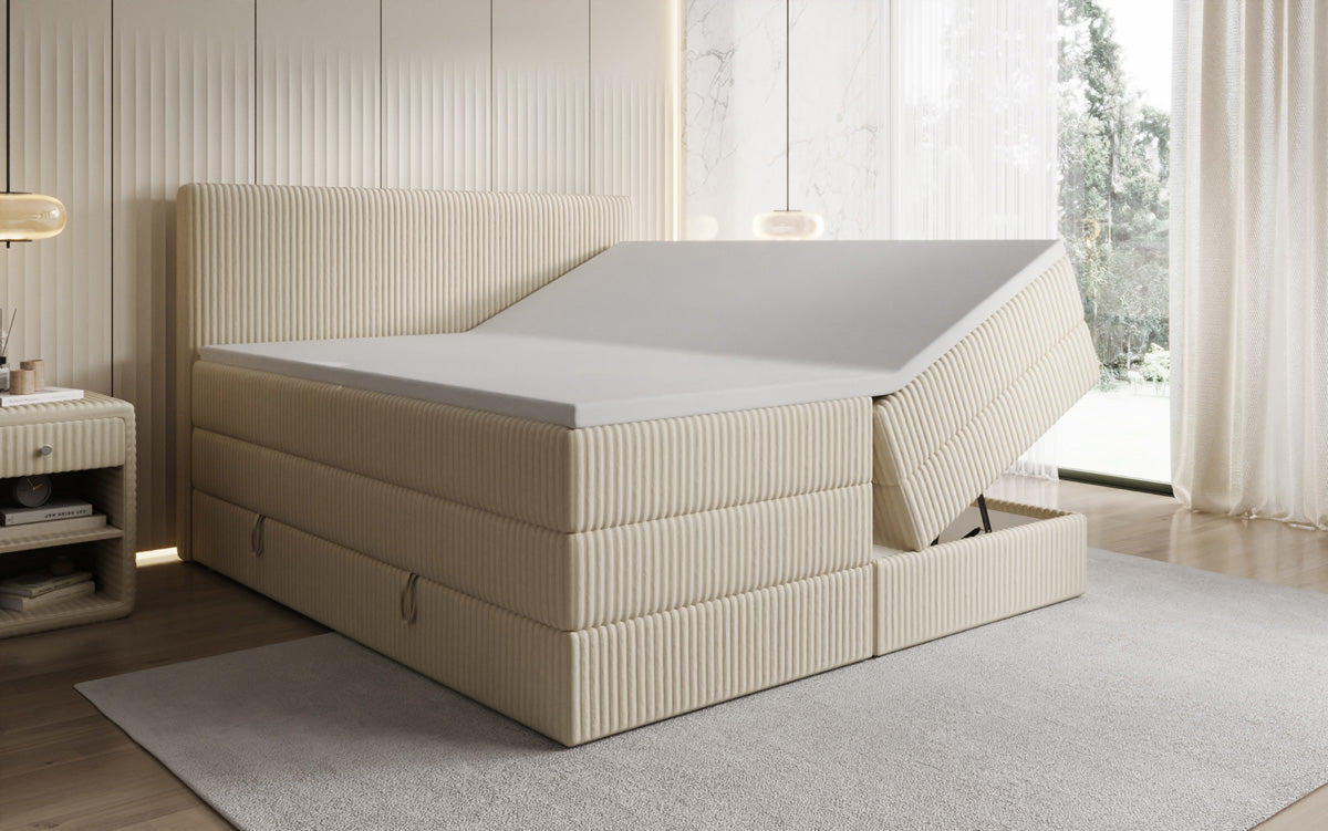 Box spring bed Kubo King in Corduroy with storage space
