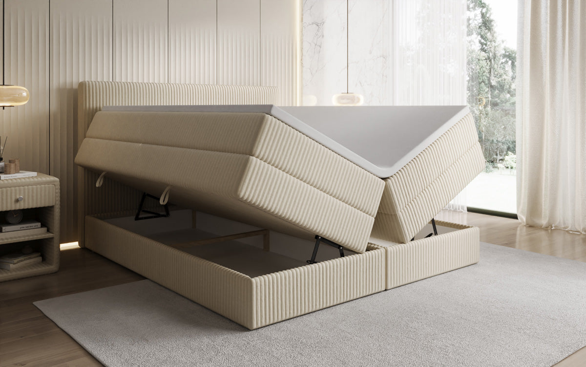 Box spring bed Kubo King in Corduroy with storage space