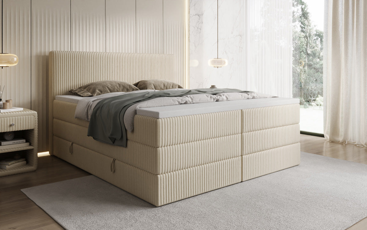 Box spring bed Kubo King in Corduroy with storage space