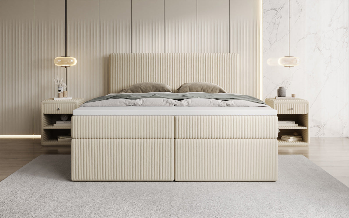 Box spring bed Kubo in Corduroy with storage space