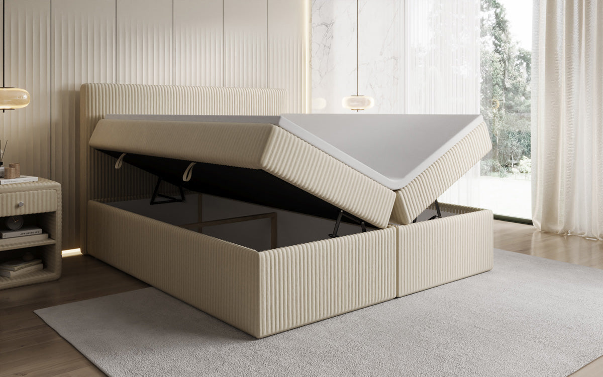 Box spring bed Kubo in Corduroy with storage space