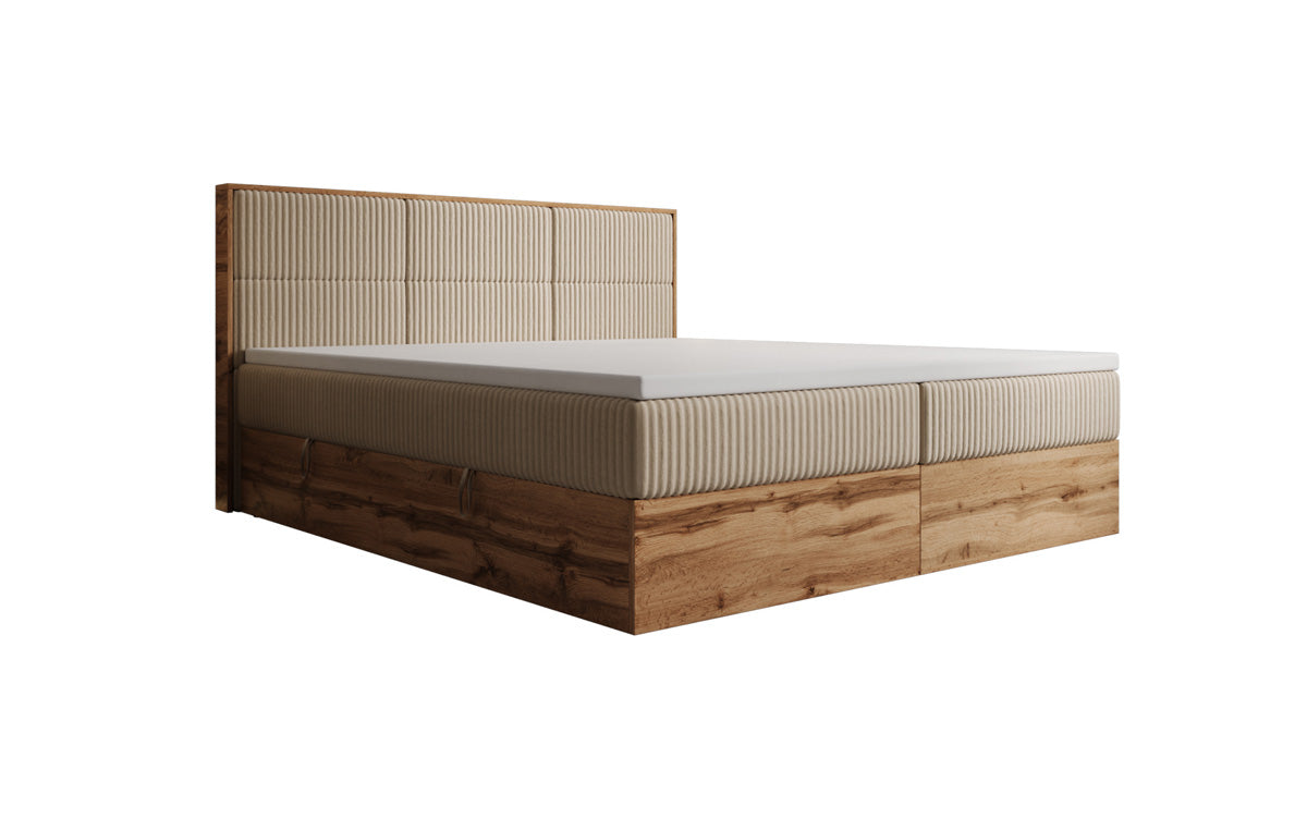 Box spring bed Timber Panel in Corduroy with storage space