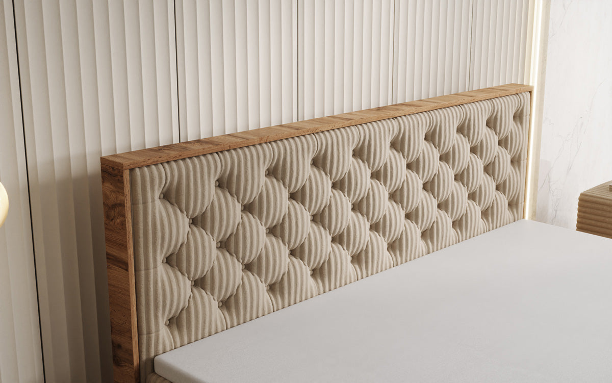 Box spring bed Timber Chester in Corduroy with storage space